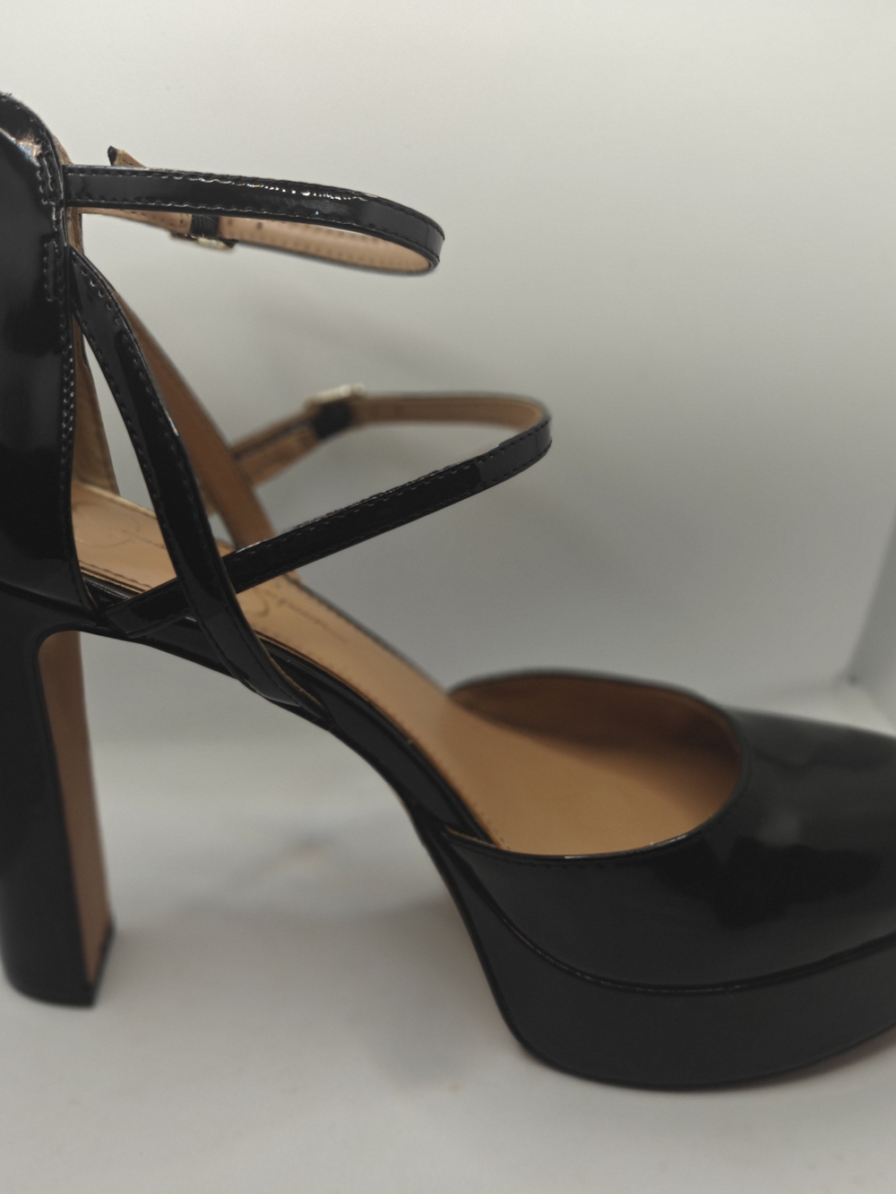 Jessica Simpson Black Patent Triple-Strap Pointed Toe High Heels - Picture 4 of 10